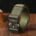 Men Tactical Canvas Belt Outdoor Nylon Quick Release Buckle Heavy Duty Belt Green - Army Green