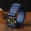 Cinturón táctico de nailon para hombre con hebilla metálica, correa duradera para exteriores. - Azul Marino