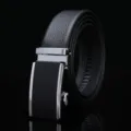 Herren Ledergürtel Automatik Metall Schnalle echtes Rindsleder Business Freizeit Gürtel schwarz - Muster A814 / Schwarz