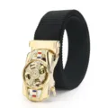 Men women tactical canvas belt gold wheel automatic buckle black strap casual accessory - Gold Wheel Automatic Buckle / Black