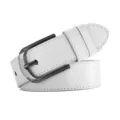 White mens leather belt with metal pin buckle casual classic design for jeans trousers fashion - 115cm / White