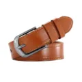 Men brown embossed leather belt casual vintage jeans belt with metal pin buckle for daily wear - 115cm / Camel