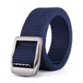 Dark blue nylon tactical belt, rolled up neatly with a metal buckle for outdoor sports. - Navy Blue