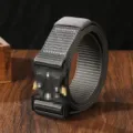 Men tactical canvas belt quick release metal buckle heavy duty nylon work trousers belt - Gray