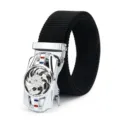 Unisex black canvas belt with stylish metal automatic buckle for casual daily wear. - Silver Car Front Automatic Buckle / Black