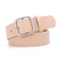 Women PU leather belt with vintage square metal buckle, casual stylish jeans waist band. - Khaki