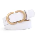 White women pu leather belt with gold metal buckle elegant waist accessory for daily wear - White