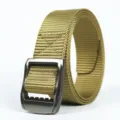 Durable tactical nylon belt with metal buckle, casual outdoor canvas belt for men and women. - Khaki