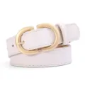 White leather belt for women with elegant gold double D buckle for daily casual style. - Off White