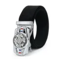 Ceinture en toile noire avec boucle automatique en métal argenté pour hommes femmes élégante. - Boucle Automatique Roue Fleur Croix Argentée / Noir