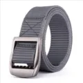 Grey nylon tactical belt for men, adjustable canvas trousers strap for outdoor sports casual wear. - Gray