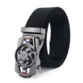 Ceinture en toile noire pour homme avec boucle automatique en metal et design turbine - Boucle Automatique Cadran Turbine Argenté / Noir