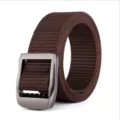 Brown nylon tactical belt for men, durable casual canvas work belt with heavy metal buckle. - Brown