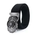 Ceinture tactique en toile pour homme avec boucle automatique en métal et sangle noire solide. - Boucle Automatique Gravée Cadran Mécanique / Noir