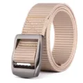 Khaki nylon tactical belt with metal buckle, durable quick-dry casual canvas trouser belt. - Beige