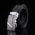 Men's Black Genuine Leather Belt with Automatic Metal Buckle for Business Casual Style. - A804 / Black