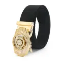 Ceinture en toile tactique unisexe avec boucle automatique roue mécanique dorée tendance. - Boucle Automatique Cadran Mécanique Doré / Noir