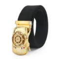 Ceinture en toile avec boucle automatique dorée en forme de voiture, ceinture tactique. - Boucle Automatique Forme Voiture Dorée / Noir