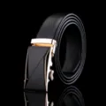 Men's leather automatic buckle belt black business style genuine leather luxury men belt stylish - A809 / Black