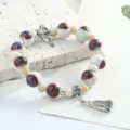 Jingdezhen ceramic beaded bracelet with silver flower charm and tassel for women Chinese style - A Touch of Red