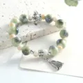 Green ceramic beaded bracelet with tassel pendant, fresh new Chinese style jewelry for women. - Green