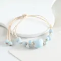 Blue ceramic cat beaded adjustable bracelet, cute fresh handmade jewelry for women. - Cat Design (Blue)