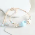 Ocean series Jingdezhen ceramic star conch bracelet, cute handmade woven rope jewelry for women. - Small Conch Shells (Blue)