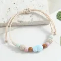 Fresh handmade ceramic bead bracelet with cute bear charm adjustable woven cord jewelry - Blue Heart Strawberry Beads