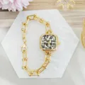 Elegant gold square watch with leopard print dial and stylish chain bracelet for women. - Gold Leopard Print