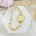 Luxury gold square women quartz watch with stylish chain link bracelet for daily elegant wear. - Gold