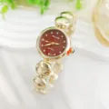 Damen Quarzuhr Retro Luxus Diamant Bohnen Kette Armband elegante Mode Uhr Detailansicht - Gold Rot