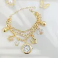 Mehrschichtige Kettenuhr Armband mit Sternanhängern, elegantes Design für Damen Alltag. - Gold Transparente Perlen Stil (05)