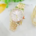 Klassische minimalistische Damenuhr mit goldenem Stahlarmband und rosa Zifferblatt. - Gold Rosa