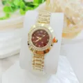 Πολυτελές χρυσό γυναικείο ρολόι quartz με στρασάτη στεφάνη κόκκινο καντράν κομψό βραχιόλι - Χρυσό Κόκκινο
