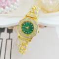 Orologio donna quarzo strass lusso catena cubana oro quadrante verde moda elegante orologio - Oro/Verde (2026315)