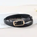 Women thin black leather belt minimalist gold buckle jeans belt fashion accessory sku - LX391 Black