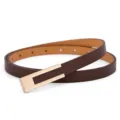 Stylish women's brown thin belt with gold buckle, casual minimalist design for jeans and dresses. - Coffee