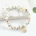 Jingdezhen style ceramic beaded bracelet with gold accents and lucky charm variant - 6mm / White Mixed