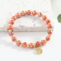 Jingdezhen ceramic beaded bracelet with golden beads and fortune charm for women daily. - 6mm / Orange Red Blue