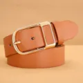 Heren casual retro PU leren riem met gouden gesp, stijlvol veelzijdig jeans accessoire. - 115cm / Tan