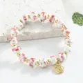Bracelet en ceramique de Jingdezhen perles rouges et blanches pendentif dore style chinois - 8mm / Blanc moucheté de rouge et vert