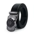 Heren zwart lederen riem met automatische roterende hartbloem gesp stijlvol accessoire - Stijl 7