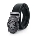 Heren zwarte lederen riem met automatische metalen draaibare gesp stijlvolle casual accessoire. - Stijl 10