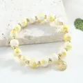 Bracelet en ceramique de Jingdezhen perles jaunes blanches style chinois pendentif - 8mm / Blanc moucheté de jaune