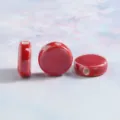 Red ceramic flat loose bead variant with glossy finish for DIY bracelet accessories. - Glossy Flat Drum Beads in Bright Red