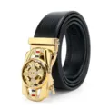 Heren zwart lederen riem met gouden mechanische roterende kruisgesp stijlvolle accessoire - Stijl 13