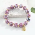 Bracelet en Perles de Céramique Jingdezhen Nouveau Style Chinois Bijoux Femme Tendance - 10mm / Violet éclaboussé de noir et blanc