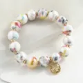 Bracelet en perles de céramique colorées Jingdezhen style chinois bijoux de mode pour femmes. - 10mm / Blanc Mélangé