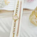 Ensemble montre quartz et bracelet cristal femme style vintage avec pierres roses et bracelet. - Rose
