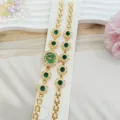 Luxe vert strass femmes montre et bracelet ensemble or bijoux de mode vue detail - Vert